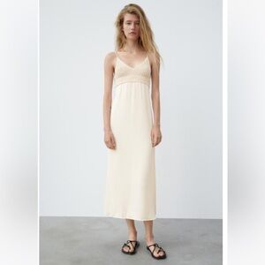Zara Crochet and Satin Effect Maci Dress - Medium - Cream